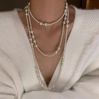 Vintage Long Multi Layered Pearl Necklace Women Temperament Collar Chain Sweater Chain Necklaces Luxury Jewelry Birthday Gift