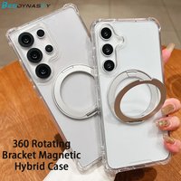 360 Rotating Bracket Magnetic Hybrid Case For Samsung Galaxy S26 ULTRA S25 FE S24 S23 Plus A57 A37 A56 Luxury Clear Airbag Cover