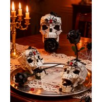 Creative Evil Skull Transformation Model Toy Block Dark Rose 3-in-1 Set Office Decoration Assembly Toy Boy Halloween Gift