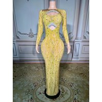 Birthday Dress Luxury Singer Stage show Rhinestone Long Sleeves Mesh Dresses Transparent Outfit