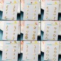 4Pairs Geometric Stainless Steel Heart Star Earring Moon Cross Ear Jewelry Set Girls Simple Classic Earrings Gifts Accessories