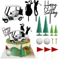 Green Golf Themed Birthday Cake Topper Cart Flag Golf Ball, Sports Theme Party Decorations for Men and Women