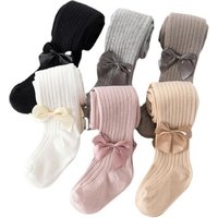 Girls leggings autumn thin combed cotton children's pantyhose solid color bow one pants.