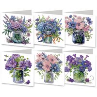 Six-Piece 30*15Cm/11.81*5.91In DIY Diamond Painting Set with a Jar Full of Flowers Theme Greeting Card, Full of Blessings, Unique Design