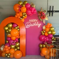129pcs Bohemian Balloon Arch Decorations Pink Orange for Hawaiian Tropical-Theme Wedding Baptism Party Event Supplies