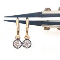 18K Glod Lab Grown Diamond & Blackened Gold Gypset Hoop Round Cut Earrings