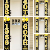 Black Gold Vintage Birthday Door Banner Glitter Number Year Cake Star Vertical Couplets for 30th-70th Adult Birthday Porch Decor