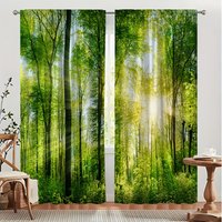 Rideau de fenêtre effet lumière naturelle, motif arbres verts imprimés, filtrant la lumière, pour salon, chambre, hôtel, intérieur, maison