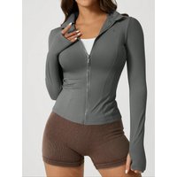 Fitfemme Women's Solid ZipUp Sports Jacket, SportyThumb Hole Long Sleeve Quterwear for GymWorkout , LadiesSportswear for AllSeas