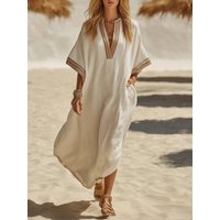 2026 Women's Summer Dresses Short Sleeve Casual Bohemian V-Neck Long Dresses for Woman Vacation Beachwear Holiday Party Dress