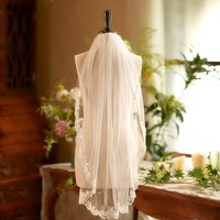 Romantic Lace Applique Edge Bling Bling Bridal Veil One Layer with Comb Fingertip Length Short Veil Marriage Wedding Accesso
