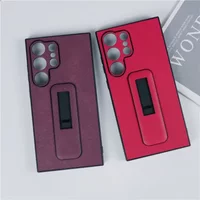 Leather Cover with Invisible Bracket for Samsung Galaxy S25 S24 S23 S22 S21 Ultra Plus Kickstand Ring Holder Stand Phone Case