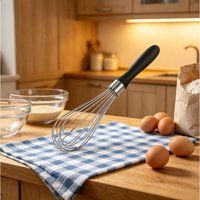 10Inch Stainless Steel Balloon Whisk with Soft Silicone Handle - Durable Cooking Tool for Blending, Beating & Stirring, Black