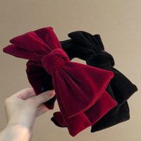 Wine Red Black Velvet Big Bow Headband Fluffy Exquisite Texture Design Retro Elegant Daily Party Style Fashionable Headwear