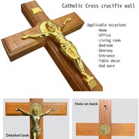 New Wooden Standing Crucifix Cross with Gold Jesus for Catholic Orthodox Home Altar Church Prayer Devotion Christian Gift Decor