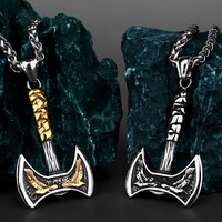 Viking Odin Raven Huginn and Muninn Double Axe Titanium Steel Stainless Steel Necklace Pendant Men's Scandinavian Jewelry Gift