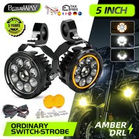 Braveway 4,5-Zoll LED-Motorrad-Zusatzscheinwerfer Weiß-Amber-Ring DRL Stroboskop-Dimmer mit Kabelbaum und Halterungen Offroad-Fahrzeugbeleuchtung für BMW 12V 24V