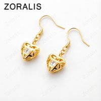 18K Gold Heart Zircon Crystal Drop Earrings For Women Party Engagement Wedding Fashion Jewelry Birthday Gifts
