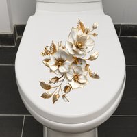 1Pc Beautiful European Visual 3D Gold Flower Stickers Waterproof PVC Toilet Cover Decal Bathroom Self-adhesive Decoration