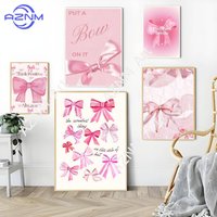 Cartoon Pink Bowknot DIY Sticky Poster Waterproof Paper Sticker Coffee House Bar Home Decor
