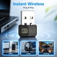 USB Bluetooth 6.0 Dongle Works As Dual-function Wireless Transmitter Receiver with Driver-free Plug-and-play Setup Compact
