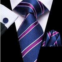 Striped Navy Blue Purple 2022 New Fashion Brand Ties for Men Wedding Party Necktie Set Handky Cufflinks Gift Wholesale Hi-Tie