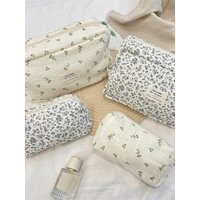 Beige Rose Blue Flower Large Capacity Makeup Bag Multi functional Makeup Bag Lipstick Cosmetics Storage Makeup Bag
