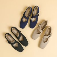 2025 Spring Knitted Fabrics Mary Jane Shoes Women Ballet Flats Shoes Comfortable Soft Square Toe Shallow Mouth Shoes for Women