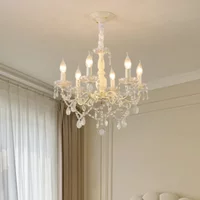 French Crystal Chandeliers Milky White Crystal Lamps Light Luxury Cream Style Dining Table Princess Room Girl Bedroom Chandelier