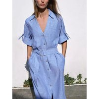 High-End Long Sleeve Turn-down Collar Belted Midi Dress New Spring 2026 Ladies Gown Party Wear Other 100% Material