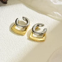 Unique Design Gold Silver Mix Color Geometric Clip Earring Cuff Stainless Steel Square Round No Piercing Earring Jewelry Gift