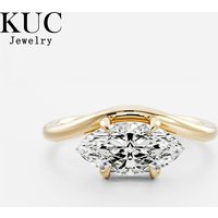 925 Sterling Silver Luxury Engagement Fine Jewelry Gold Plated Curved Solitaire Marquise Cut Zircon Rings for Women
