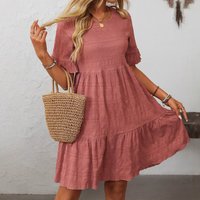 Women's Ruffles Loose Short Dresses Elegant Fashion Sundress Short Sleeve Midi Dress Summer Solid Color Casual Beach Party Dress