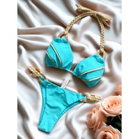 Solid Color Strap Women Bikini Sexual Beach Holiday Swimwear