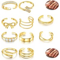 Bobisty 14K Gold Plated Toe Rings for Women Adjustable Toe Ring Non Tarnish Open Band Toe Rings CZ Bow Summer Beach Foot Jewelry