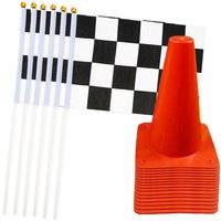 Traffic Cones and Racing Checkered Flags Black White Flags Kids Racing Theme Decorations for Race Car Birthday Party Supplies