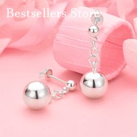 925 Sterling Silver 10MM Exquisite Double Bead Chain Earrings Women's Fashion Gift Accessories Wedding Party