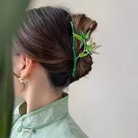 Chinese Vintage Style Retro Fresh Green Bamboo Fashion Pearl Metal Hair Clip Personalized Design Women's Headwear Decoration