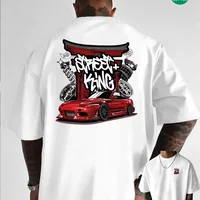 Men's Japanese Street Style Speed King JDM Car Graphic T-Shirt 100% Cotton Summer Graffiti T-Shirt Casual Outdoor Top