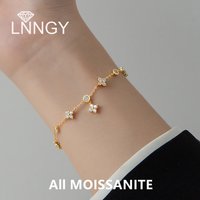 Lnngy Moissanite Bracelet With Certificate 925 Sterling Silver Four-leaf Flower Adjustable Chain Bracelets for Women 2025 Trend