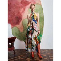 Fashionable Vacation Island Long Dress Women's Gown Irregular Hem Beachwear Casual Loose Fit Neckline Hanging Strapless