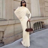 Women's Sexy High Waist Long Sleeve round Neck Dress Waist Cinched Draped Gown Business Wear Silk Fabric Bodycon Dress