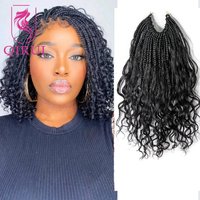 10Inch Boho Box Braids Crochet Human Hair Curly Ends Bohemian Braids For Women Pre-looped Braiding Hair Natural Color