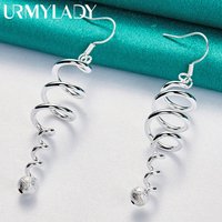URMYLADY 925 Sterling Silver Spiral Ball Earrings For Women Fashion Wedding Engagement Party Charm Jewelry