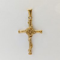 Religious Rose Cross 18K Gold Plated Stainless Steel Pendant Necklace Christian Flower Cross Charm Necklaces