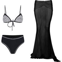 3Pcs Diamond Bikini Set Women Sexy Swimsuit Push Up Swimwear Bandeau Biquini Female Mirco Bathingsuit Mesh Skirt Beach Outfits
