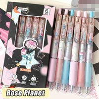 6Pcs/Set ST Nib Butterfly Press Gel Pen Rose Butterfly Series Quick-drying Writing Stationery 0.5mm Black Ink Smooth Writing