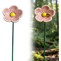 Ceramic Cute Garden Bees Feeder with Ground Stake Pollinator Water Bowl Multi Purpose Outdoor Bees Bath for Garden Pollinators