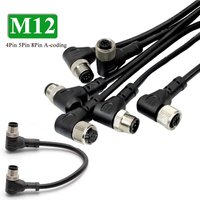 M12 4Pin 5Pin 8Pin A-type Male to Female Extension Wire Single Head Connector Wire M12 A-coding Straight/Eblow Plug Line 0.5-3M
