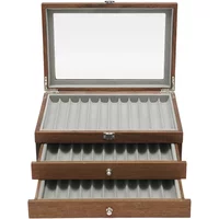 NEW Vintage Walnut Pen Display Case 34-Slot Wooden Pen Storage Organizer with Glass Lid Pen Storage Organizer for Fountain Pens